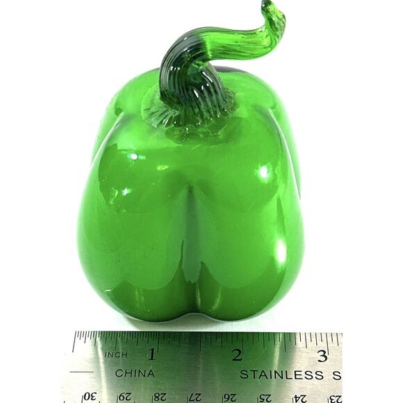 Art Glass Hand Blown Green Pepper Vegetable Decoration Paperweight 4” - Picture 7 of 7